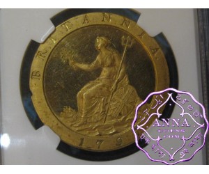 Great Britain 1797 George III gilt-copper Proof Penny NGC PR62 Cameo
