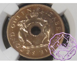 Rhodesia & Nyasaland 1955 Elizabeth II Proof Penny NGC PR67RD Cameo