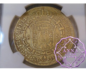 Colombia 1819 NR-JF Ferdinand VII gold 8 Escudos NGC XF40