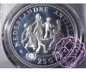 Netherlands Antilles Silver Proof 25 Gulden PCGS PR68DCAM Deep Ultra Cameo