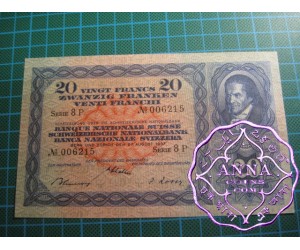 Switzerland Schweizerische Nationalbank 20 Franken 27.8.1937 Pick 39f UNC