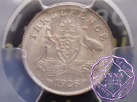 Australia 1928 Threepence PCGS MS66
