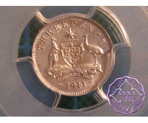 Australia 1911 Threepence PCGS MS62