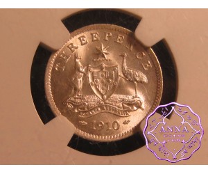 Australia 1910 Threepence NGC MS66