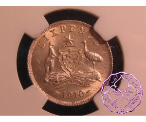 Australia 1910 Sixpence NGC MS64