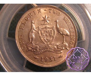 Australia 1931 Florin PCGS AU55