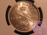 Australia 1951 Golden Jubilee Florin NGC MS64