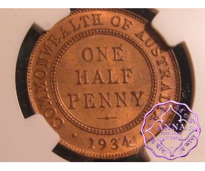 Australia 1934 Halfpenny NGC MS64RB