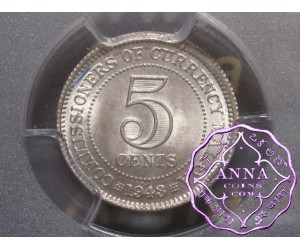 Malaya and British Borneo 1943 5 Cents PCGS MS65