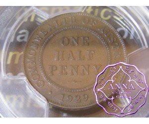 Australia 1929 Halfpenny PCGS AU58