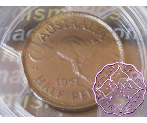 Australia 1951 Y Halfpenny PCGS MS63RB