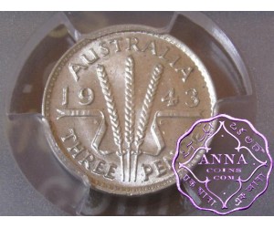 Australia 1943 D Threepence PCGS MS62