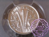 Australia 1943 D Threepence PCGS MS63
