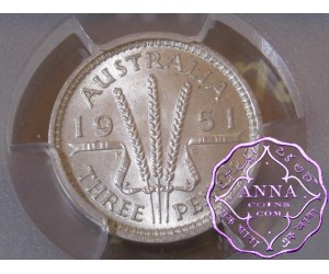 Australia 1951 PL Threepence PCGS MS63