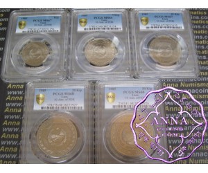 LAOS 1985 1,5,10,20,50 KIP Complete Set PCGS MS66-68