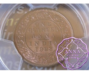 British India 1928 1/4 Anna PCGS MS66RB
