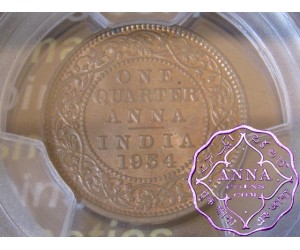 British India 1934 1/4 Anna PCGS MS65RB