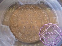 British India 1936 1/4 Anna PCGS MS64RB