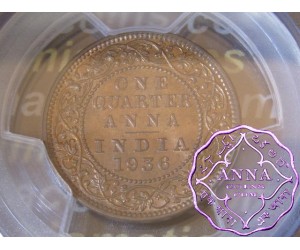 British India 1936 1/4 Anna PCGS MS64RB