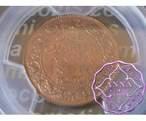 British India 1939 1/4 Anna PCGS MS63RB