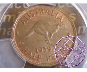 Australia 1939 Roo Halfpenny PCGS MS63BN
