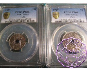 New Guinea 1929 British Territory George V Proof 1/2 Penny & Penny Pair PCGS PR66