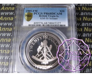 British Virgin Island 1985 Silver Proof $20 KM-50 PCGS PR68 DCAM