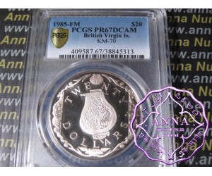 British Virgin Island 1985 Silver Proof $20 KM-70 PCGS PR67 DCAM