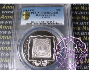 British Virgin Island 1985 Silver Proof $20 KM-58 PCGS PR68 DCAM