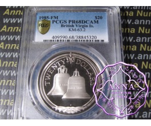 British Virgin Island 1985 Silver Proof $20 KM-63 PCGS PR68 DCAM