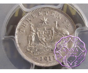 Australia 1911 Threepence PCGS MS62