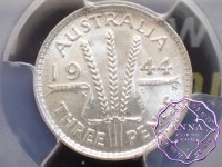 Australia 1944 S Threepence PCGS MS64 Australia 1944 S Threepence PCGS MS64