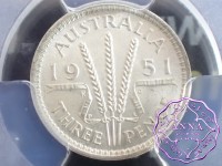 Australia 1951 PL Threepence PCGS MS64 Australia 1951 PL Threepence PCGS MS64