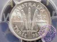 Australia 1958 Threepence PCGS MS66 Australia 1958 Threepence PCGS MS66