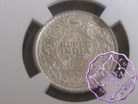British India 1917 C 1/4 Silver Rupee NGC MS63
