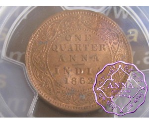British India 1862 M 1/4 Anna PCGS MS63RB