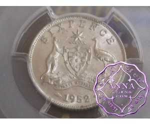 Australia 1952 Sixpence PCGS AU58