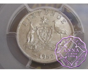 Australia 1952 Sixpence PCGS AU58