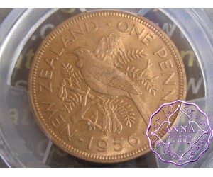 New Zealand 1956 No Strap Penny PCGS MS65RD