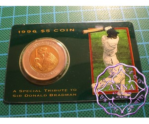 Australia 1996 Don Bradman 5 Dollar Bi Metal Coin on Card of Issue