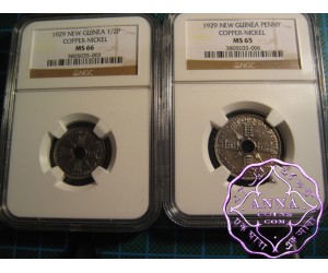 New Guinea 1929 British Territory George V 1/2 Penny & Penny Pair NGC MS65-66