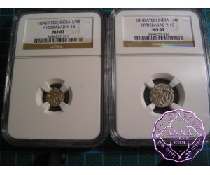 India 1888-1903 Hyderabad 1/4 & 1/8 Rupees Pair NGC MS63