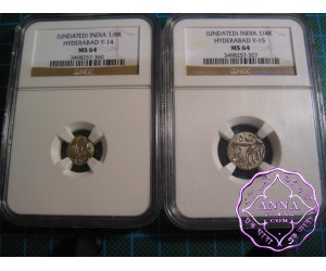 India 1888-1903 Hyderabad 1/4 & 1/8 Rupees Pair NGC MS64