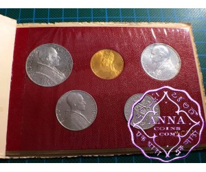 Vatican 1950 Pius XII 5 Coins Mint Set With Gold 100 Lire