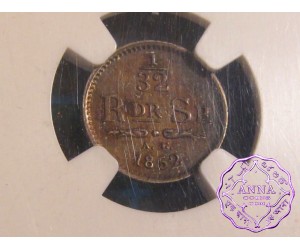 Sweden 1852 AG Oscar  1/32 Riksdaler NGC MS63