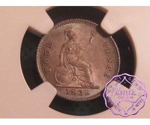 Great Britain 1838 Victoria 4 Pence  NGC MS65