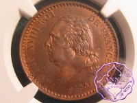 French Colonies 1824 A Louis XVIII  Essai 10 Centimes NGC MS63RB