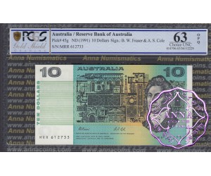 1991 $10 R313bL Fraser/Cole MRR PCGS 63 OPQ