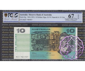 1991 $10 R313a Fraser/Cole PCGS 67 OPQ