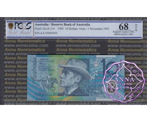 1993 $10 AA93 Opt Fraser/Evans PCGS 68 OPQ